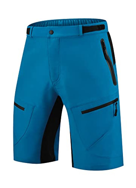 BALEAF Mens Cycling Shorts Loose Fit MTB Bike Shorts Water Ressistant 4 Zipper Pockets Mountain Biking Hiking Outdoor, Blue S