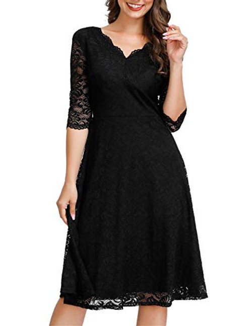 JASAMBAC Wedding Guest Dress for Women Bridesmaid Black Lace A Line Cocktail