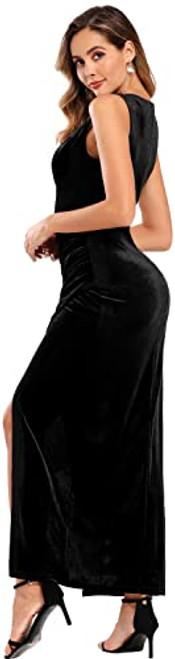 Babalet Womens Classy Velvet Party Dress Ruched Bodycon Evening Prom Formal Dress Black, M