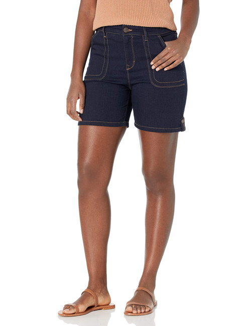 Gloria Vanderbilt Womens Trendy Utility 6" Mid Thigh Short, Dark Wash Blue, 12 Regular