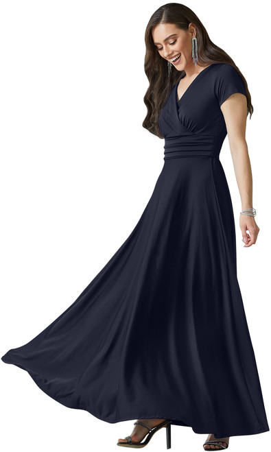 KOH KOH Plus Size Womens Long Cap Short Sleeve V-Neck Flowy Cocktail Slimming Summer  Casual Formal Sun Sundress Work Cute Dressy Tall Gown Gowns Maxi Dress Dresses, Navy Blue 3XL 22-24