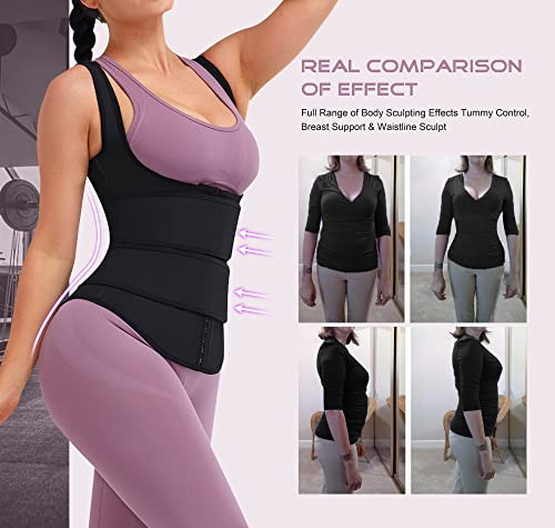 Wonder-Beauty Latex Waist Trainer for Women Vest with Straps Adjustable -Black-S