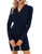 GRACE KARIN Womens Long Sleeve Crossover V Neck Casual Wrap Dress L Navy Blue