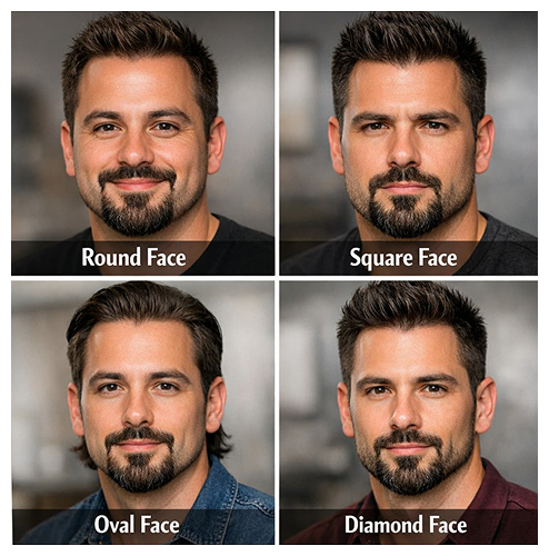 Van Dyke beard on round square oval and diamond faces