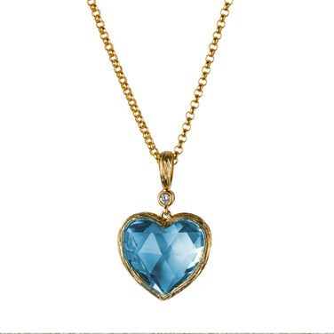 Heart Shapped Gold Pendant studded with Diamond and Quartz