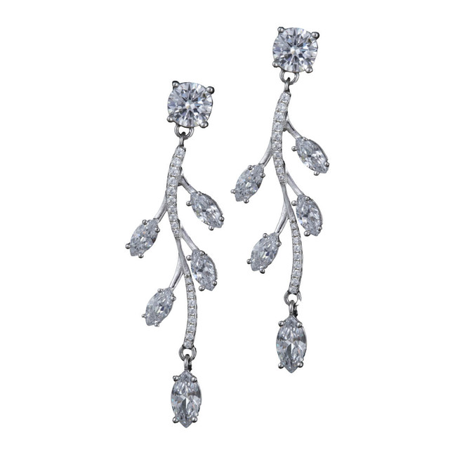 Shimmering Silver Drop Earrings with Diamonds