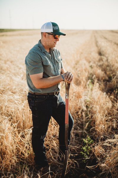 Farmer Agronomist with Shovel in Soybean and Rye Cover Crop Field 5835