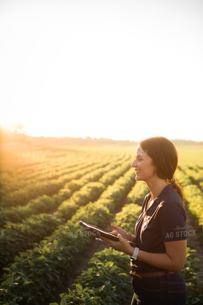 Agronomist or Farmer in Soybean Field with Tablet 6090