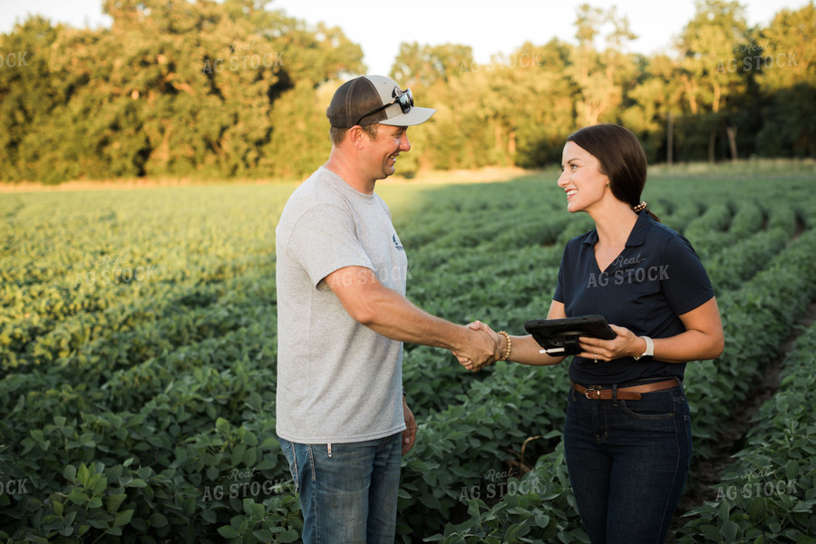 Agronomist and Farmer in Soybean Field Shaking Hands 6102
