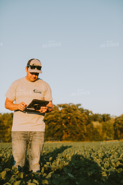 Farmer in Soybean Field with Tablet 6126