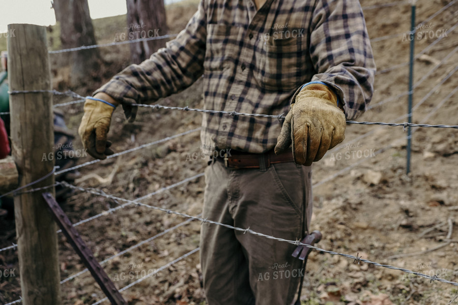 Rancher Hands Resting on Fence 52494