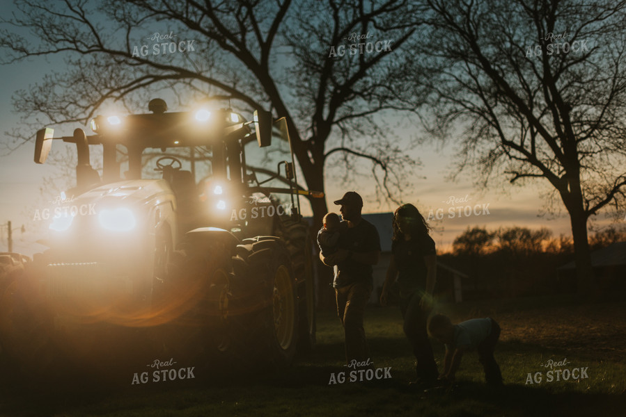 Farm Family Walking Near Tractor 7482