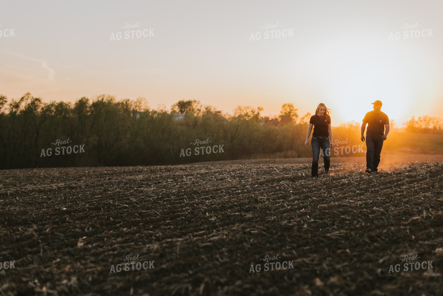 Young Couple Walk in Field at Sunset 7724