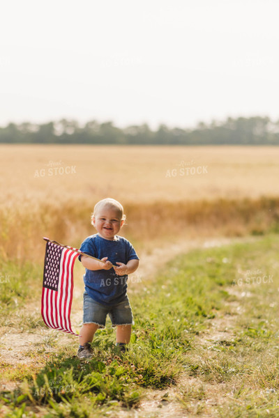 Farm Kid with American Flag 115075