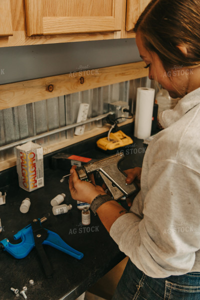 Female Rancher Preparing Tagger 67531