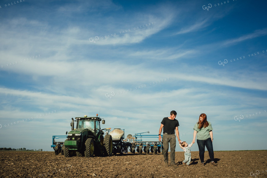 Farm Family in Field with Planter 4235