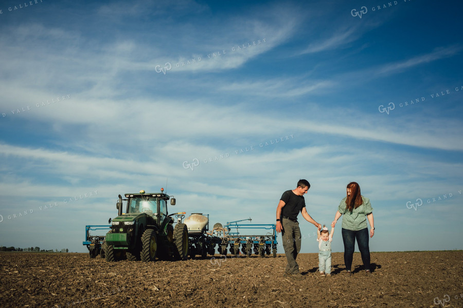 Farm Family in Field with Planter 4236