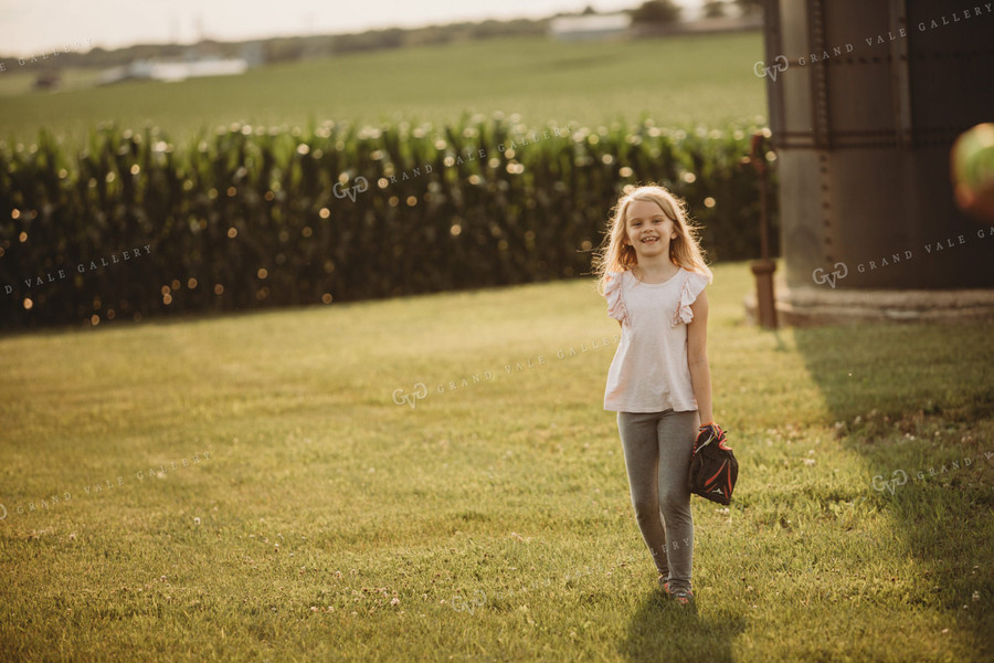 Farm Family Playing Catch Alongside Corn Field 4482