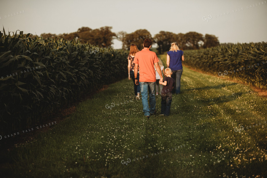 Farm Family Walking Alongside Corn Fields 4541