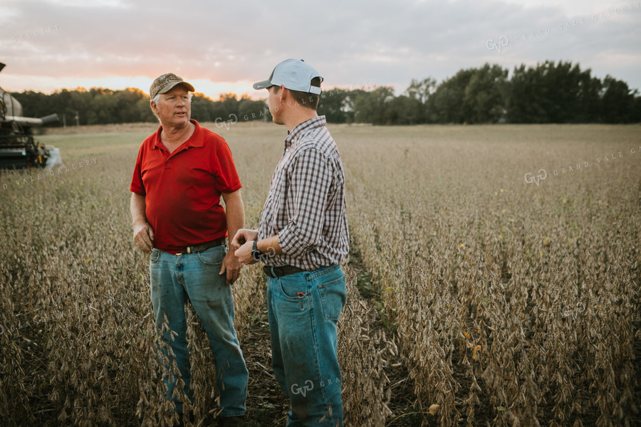 Farmers Standing in Dried Soybean Field at Sunset 4978