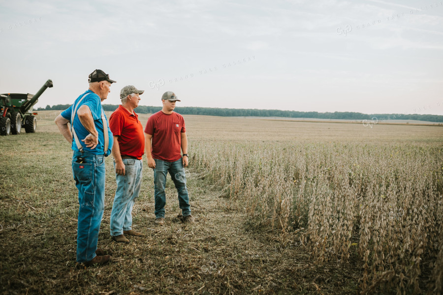 Farmers Standing in Dried Soybean Field at Sunset 4979