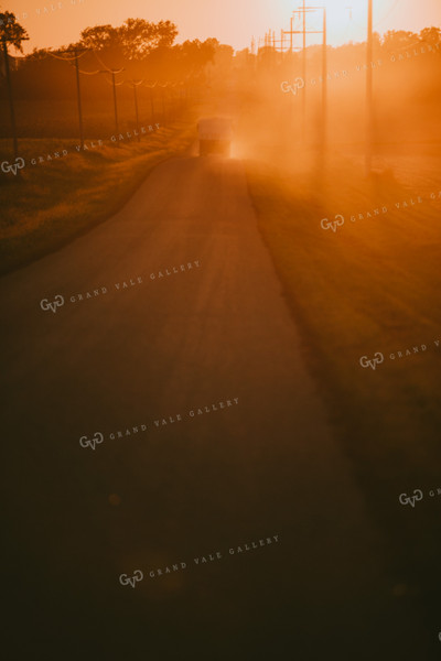 Loaded Truck Leaving Soybean Field Sunset 4758