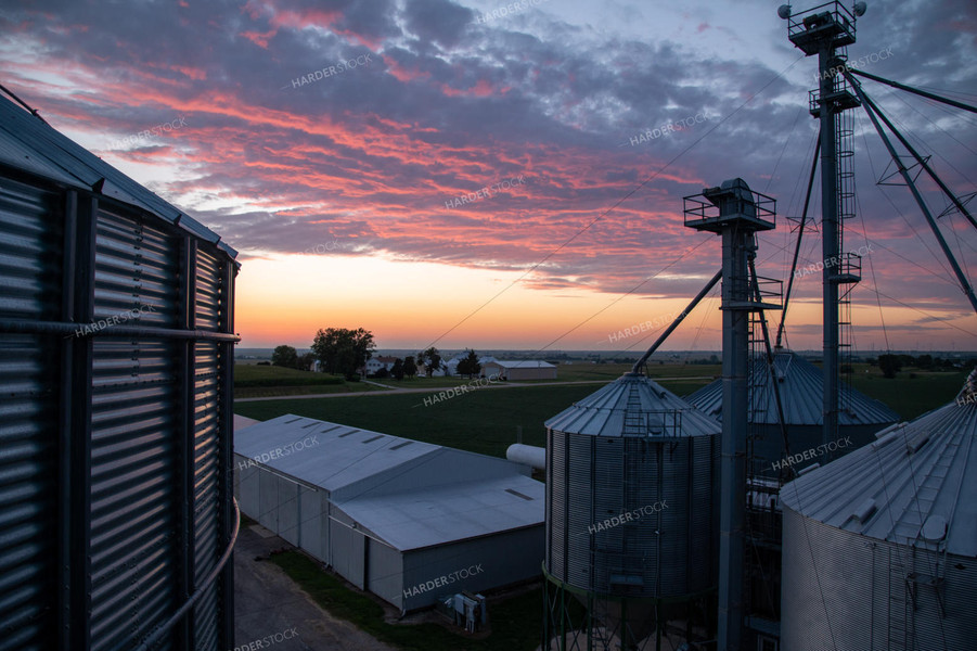 Sunset at a Grain Bin Site 25019