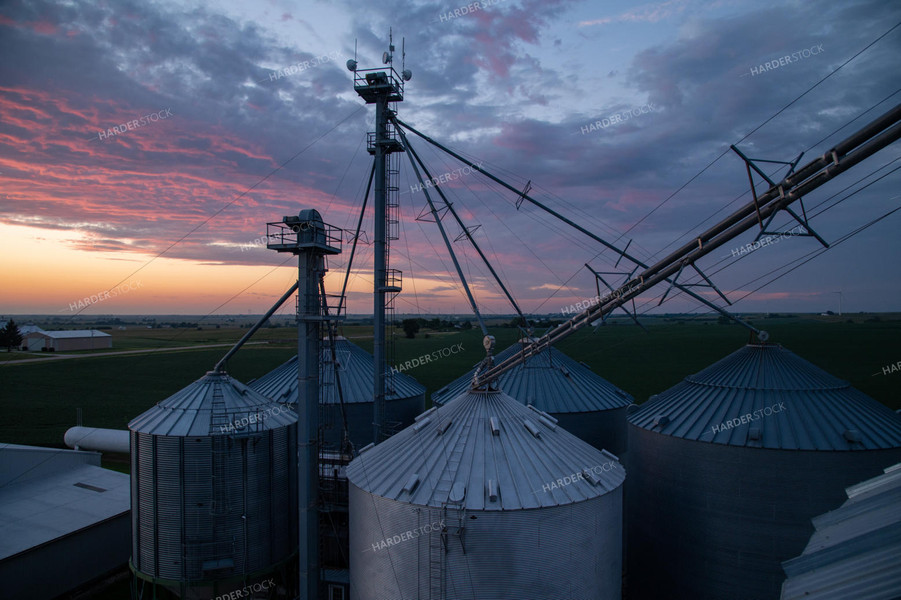 Sunset at a Grain Bin Site 25024