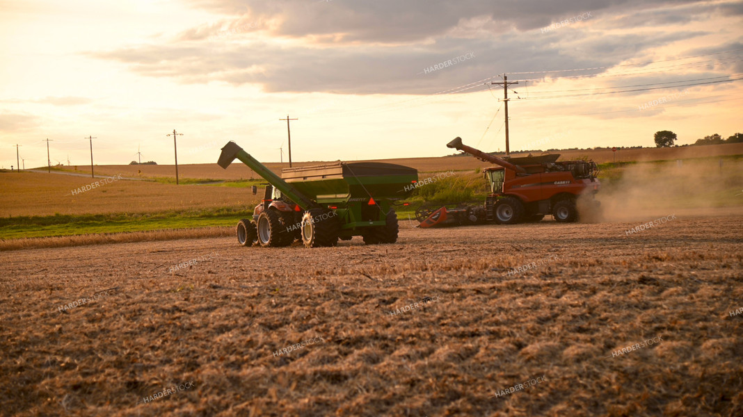 Grain Cart Driving to Meet Combine Harvesting Soybeans 25730