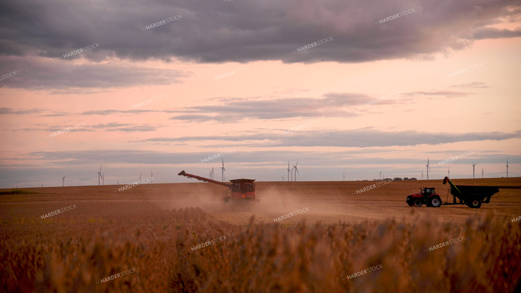 Grain Cart Driving to Meet Combine Harvesting Soybeans 25750