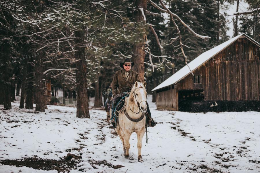 Rancher on Horseback in Snow 66007