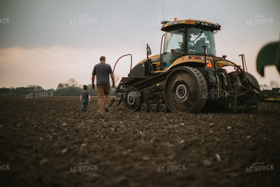 Farmer Walking Toward Planter Tractor with Farm Kid 5666