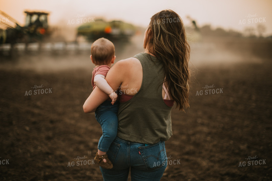 Farm Mom and Farm Kid Watching Planter Tractor 5698