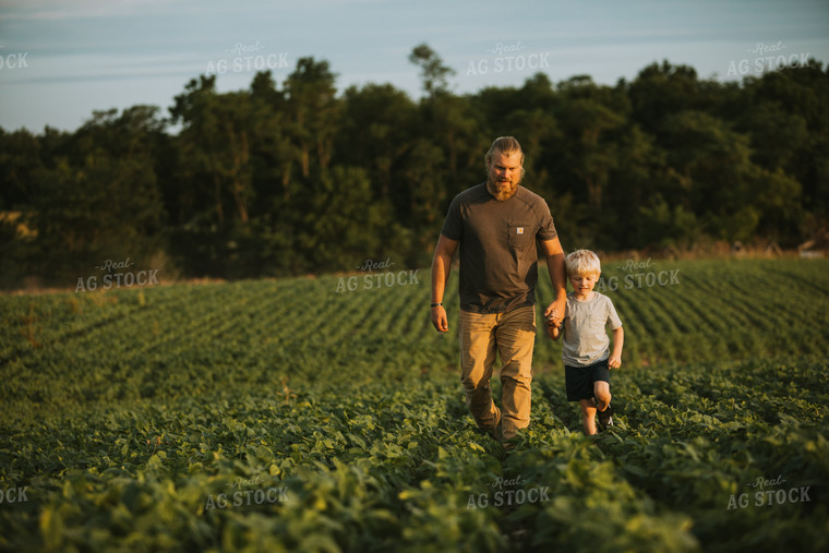Farmer and Farm Kid in Soybean Field 6004