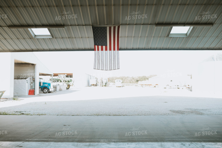 American Flag Hanging on Shop Door 6186