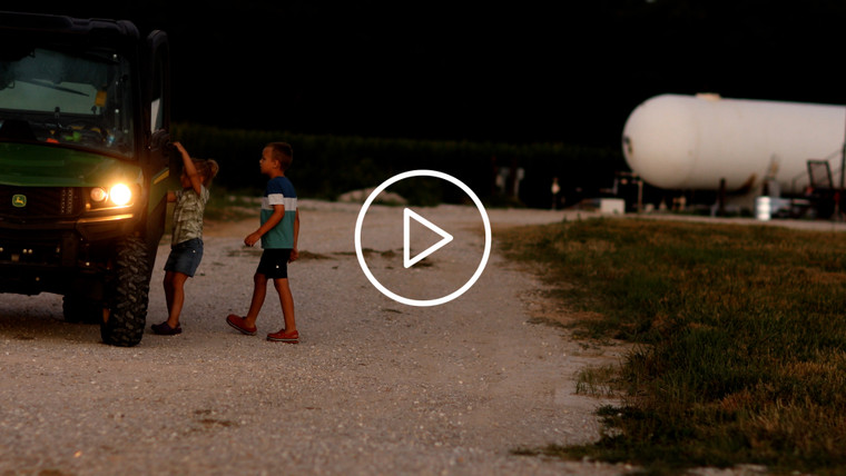 Farm Kids Climbing into Gator 6499