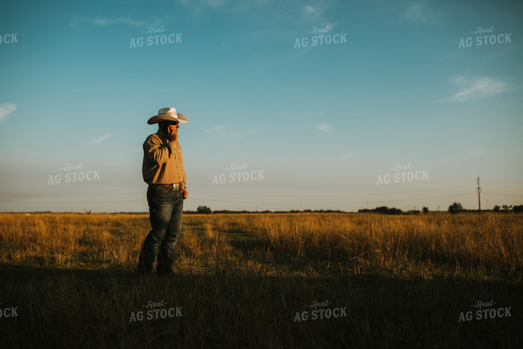 Rancher on Phone in Pasture 6427