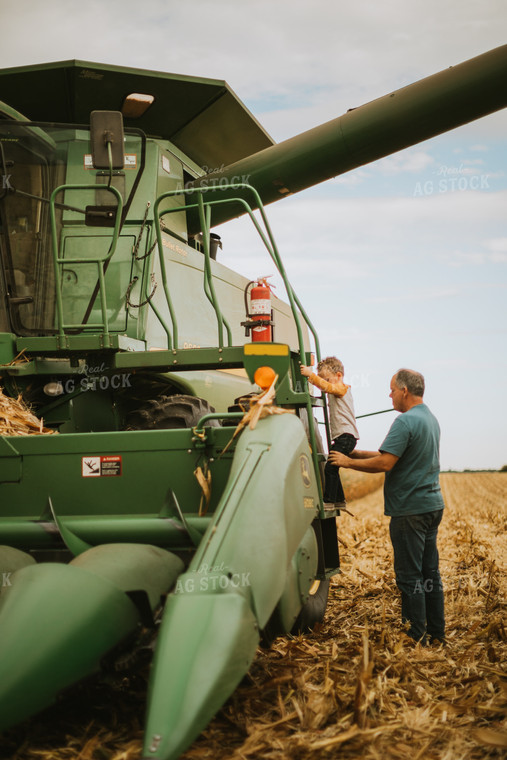 Farm Kid and Farmer Getting in Combine 6609