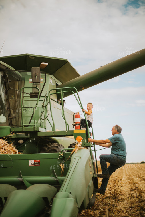 Farm Kid and Farmer Getting in Combine 6610