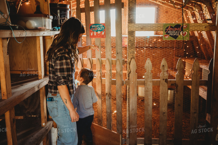 Farm Mom and Son in Chicken Coop 6806