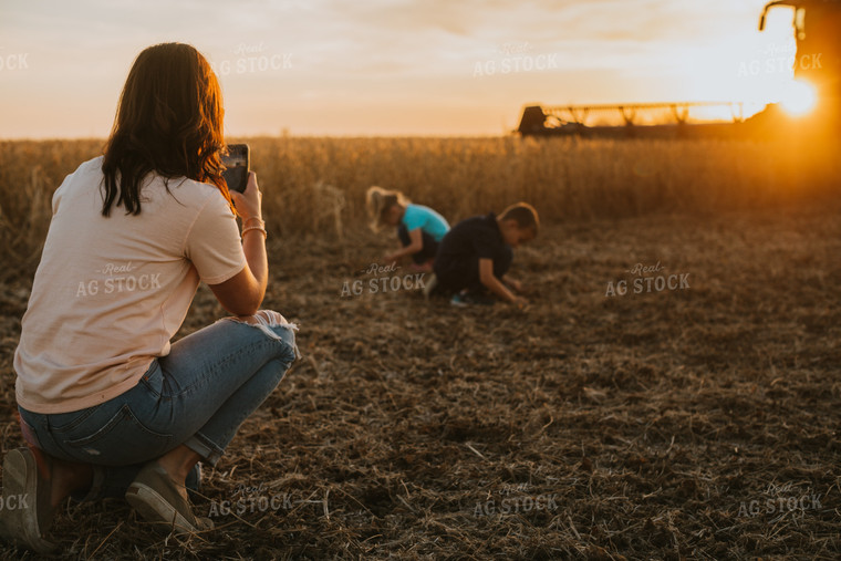 Mother Taking Photos of Farm Kids in Soybean Field 6988