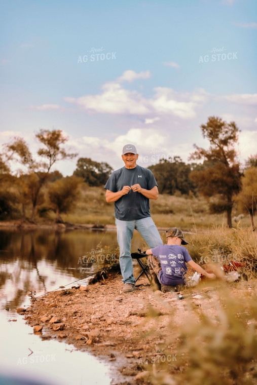 Farmer and Farm Kid Fishing 108042