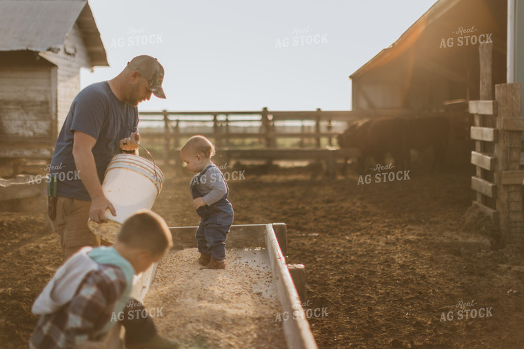 Farmer and Farm Kid Doing Chores 7409