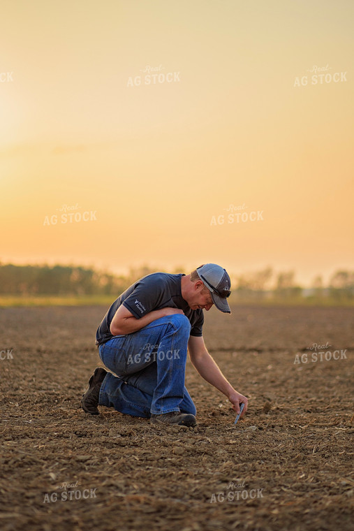 Farmer Checks Seed Depth After Planting 93198
