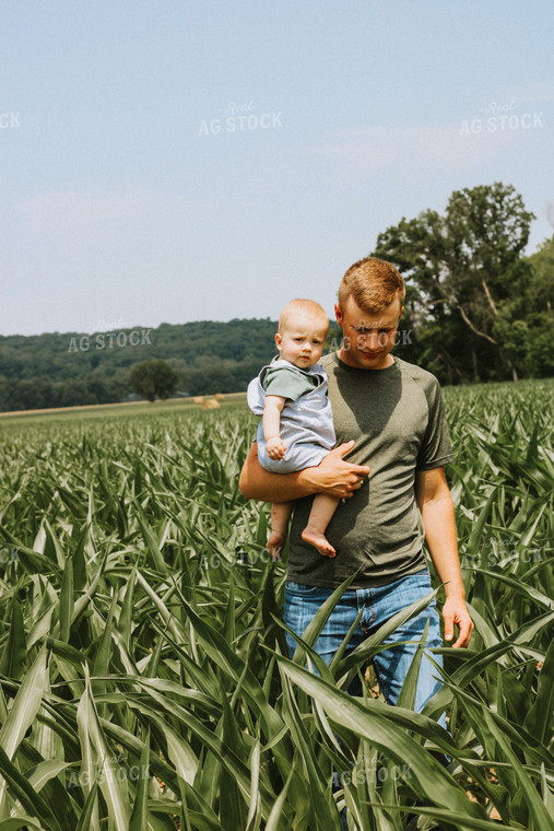 Father and Son Walk Midseason Corn Field 101027