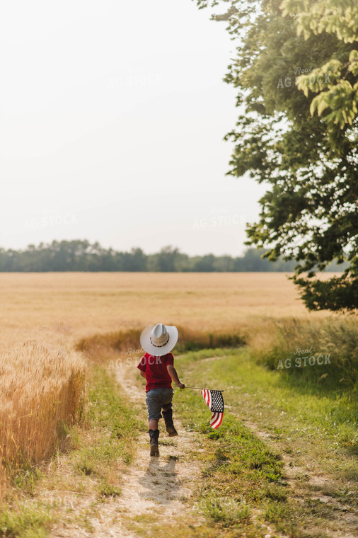 Farm Kid with American Flag 115073