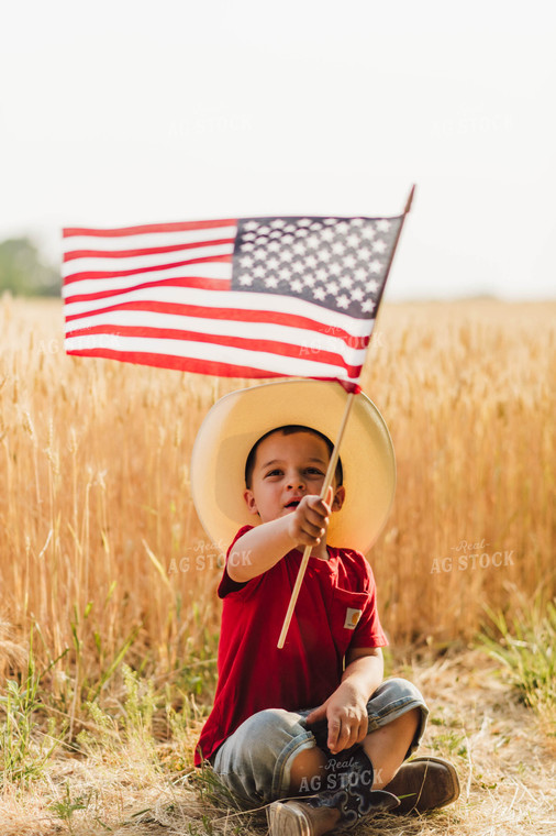 Farm Kid with American Flag 115076