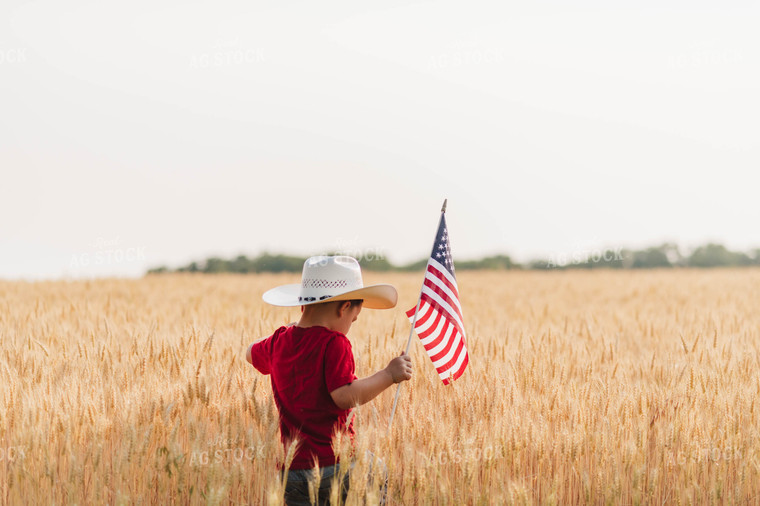 Farm Kid with American Flag 115077