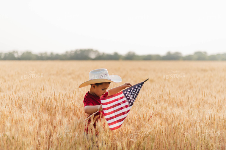 Farm Kid with American Flag 115078