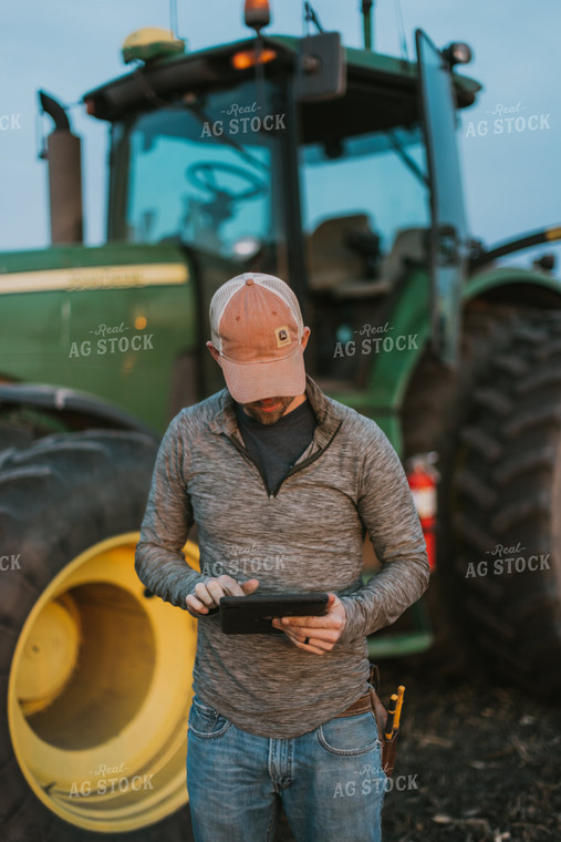 Farmer using Tablet in Field by Planter 8251